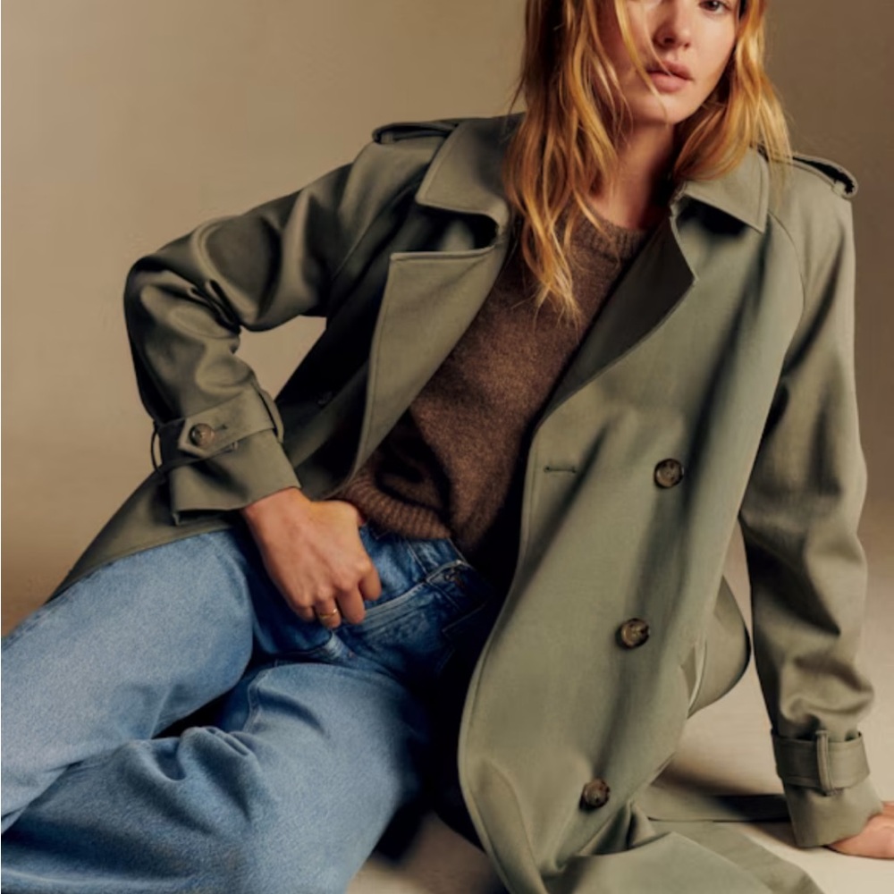 Sezane Scott Olive Trench Coat with Belt - Picture 4 of 8